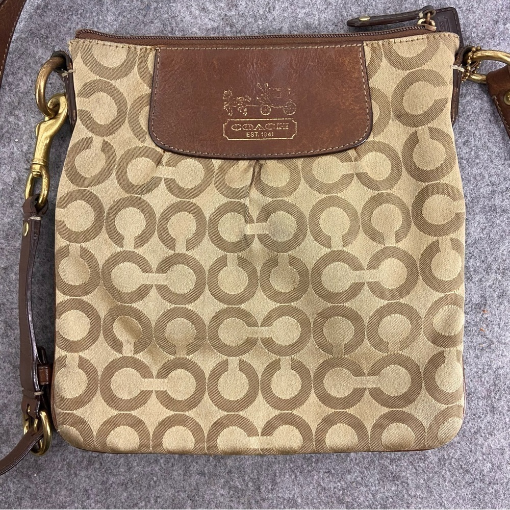 Coach Op Art Madison Crossbody Bag Purse Brown Tan Classic Colour